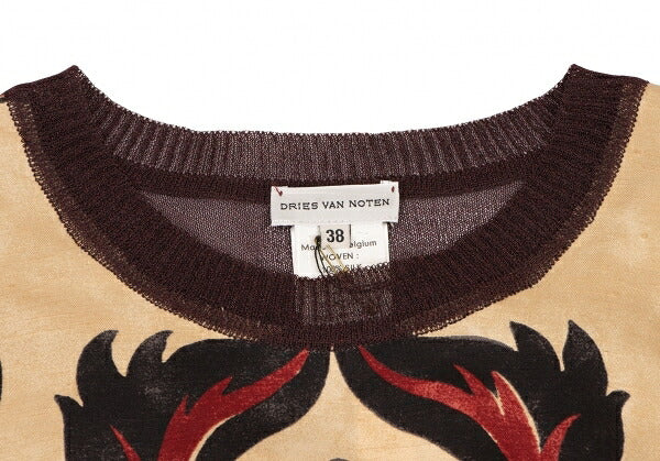 DRIES VAN NOTEN Silk Panel Front Bordeaux Beige Knit Size 38