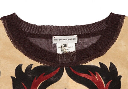 DRIES VAN NOTEN Silk Panel Front Bordeaux Beige Knit Size 38