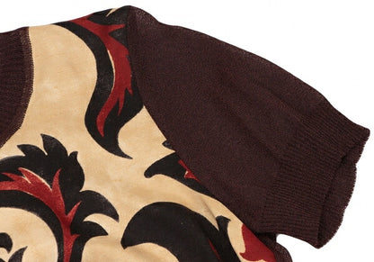 DRIES VAN NOTEN Silk Panel Front Bordeaux Beige Knit Size 38