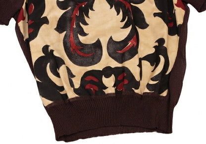 DRIES VAN NOTEN Silk Panel Front Bordeaux Beige Knit Size 38