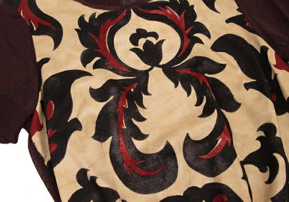 DRIES VAN NOTEN Silk Panel Front Bordeaux Beige Knit Size 38