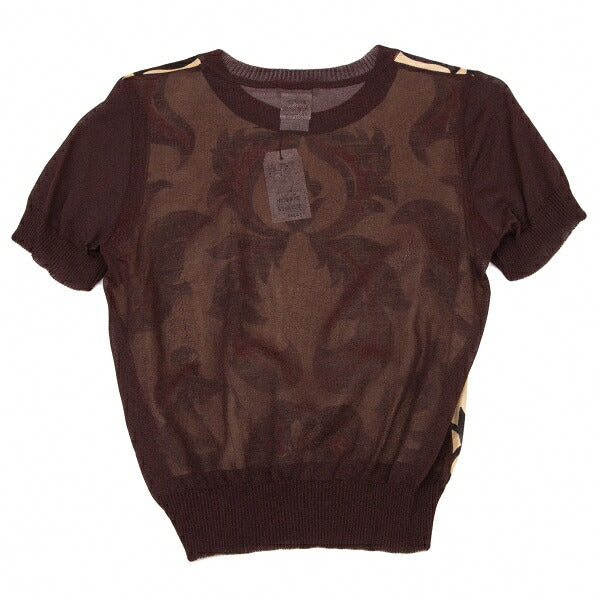 DRIES VAN NOTEN Silk Panel Front Bordeaux Beige Knit Size 38