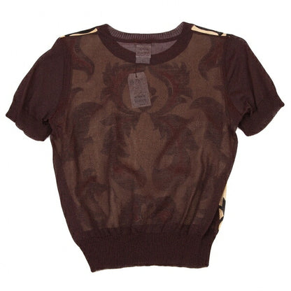 DRIES VAN NOTEN Silk Panel Front Bordeaux Beige Knit Size 38