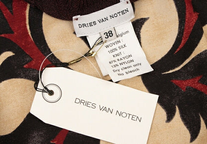 DRIES VAN NOTEN Silk Panel Front Bordeaux Beige Knit Size 38