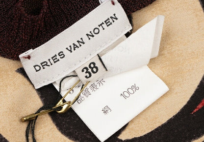 DRIES VAN NOTEN Silk Panel Front Bordeaux Beige Knit Size 38