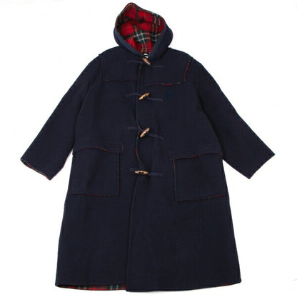 Papas Wool Checker Lining Duffle Coat Blue Size L