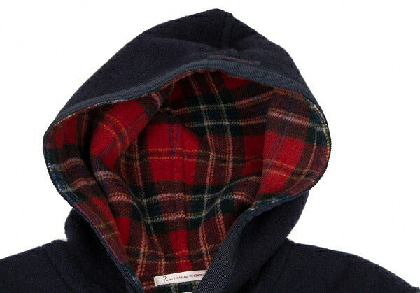 Papas Wool Checker Lining Duffle Coat Blue Size L