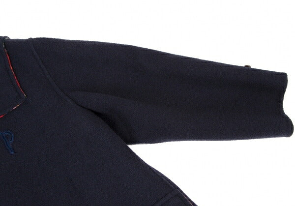 Papas Wool Checker Lining Duffle Coat Blue Size L