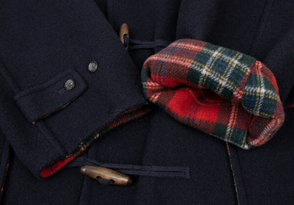 Papas Wool Checker Lining Duffle Coat Blue Size L