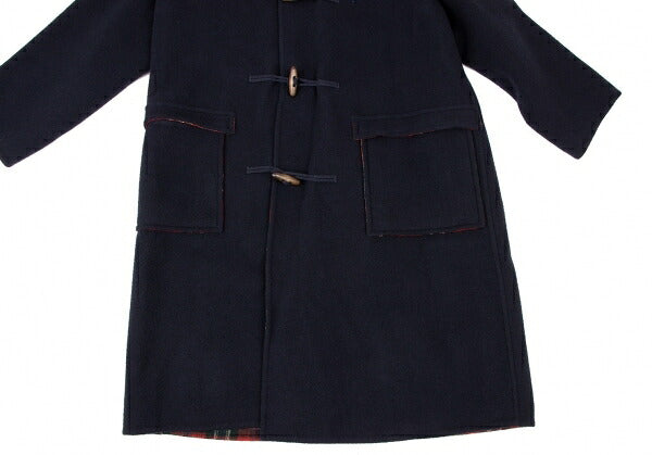 Papas Wool Checker Lining Duffle Coat Blue Size L
