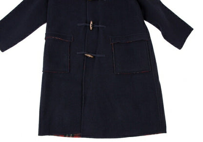 Papas Wool Checker Lining Duffle Coat Blue Size L