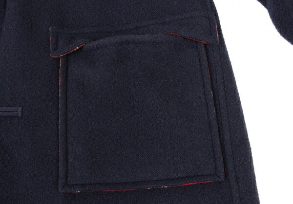 Papas Wool Checker Lining Duffle Coat Blue Size L