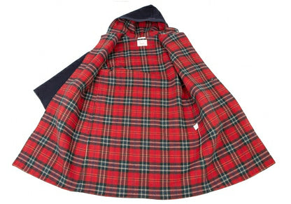 Papas Wool Checker Lining Duffle Coat Blue Size L