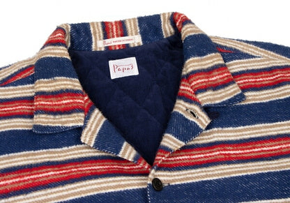 Papas Blue Red Beige Cotton Quilted Jacket Size L