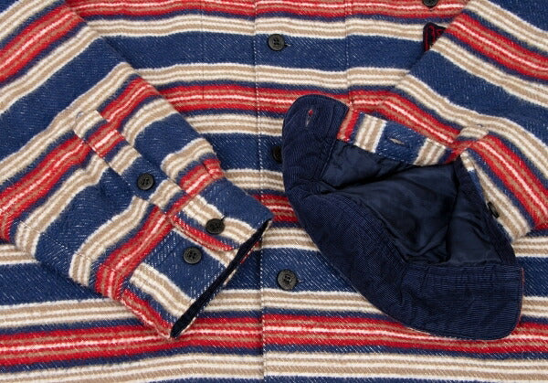 Papas Blue Red Beige Cotton Quilted Jacket Size L