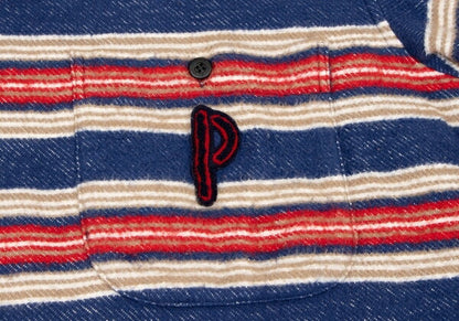 Papas Blue Red Beige Cotton Quilted Jacket Size L