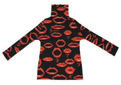 PLEATS PLEASE 15AW Lip Print Turtleneck Blouse Black Size 3