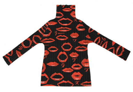 PLEATS PLEASE 15AW Lip Print Turtleneck Blouse Black Size 3