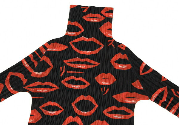 PLEATS PLEASE 15AW Lip Print Turtleneck Blouse Black Size 3