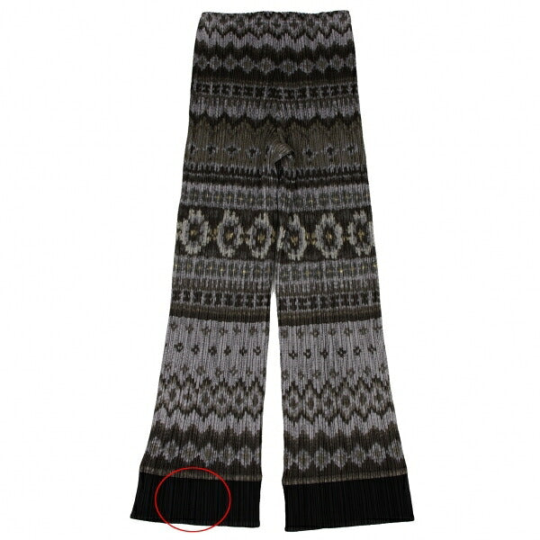 PLEATS PLEASE Polyester Ethnic Print Pants Charcoal Size 1