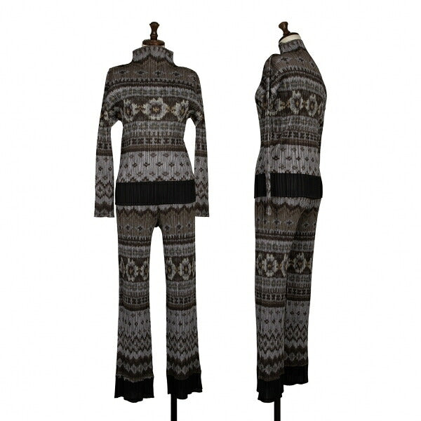 PLEATS PLEASE Polyester Ethnic Print Pants Charcoal Size 1