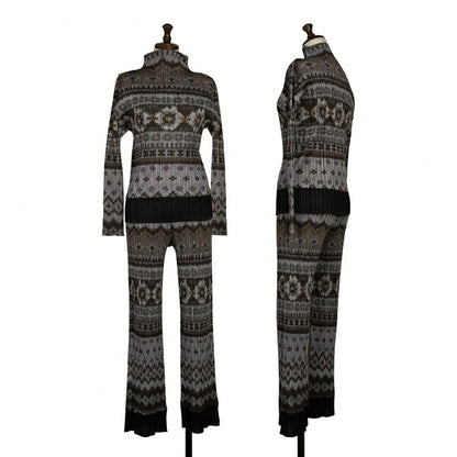 PLEATS PLEASE Polyester Ethnic Print Pants Charcoal Size 1