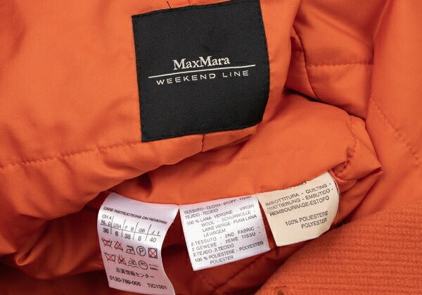 Max Mara WEEKEND Wool Pique Padded Pea Coat Orange Size 40
