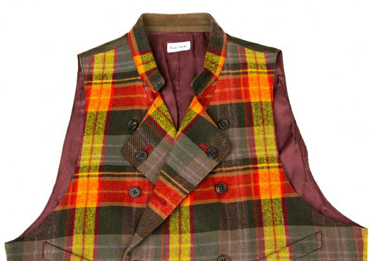 Paul Smith Cotton Wool Wrinkle Check Vest Red/Yellow Size M