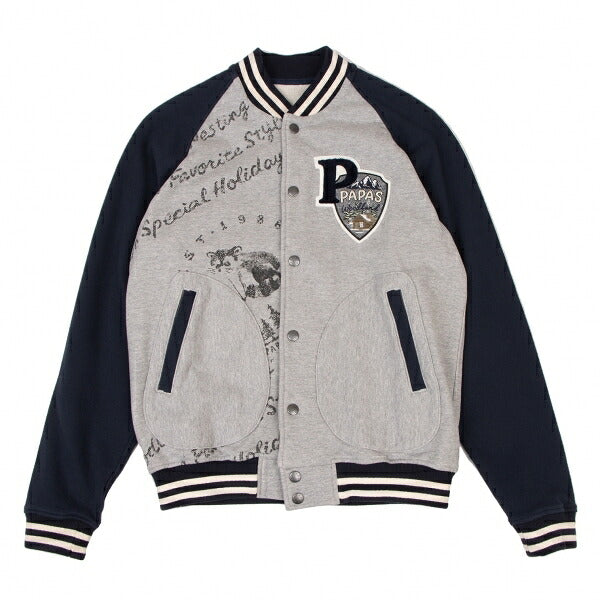 Papas Logo Patch Varsity Jacket Grey Navy Size S