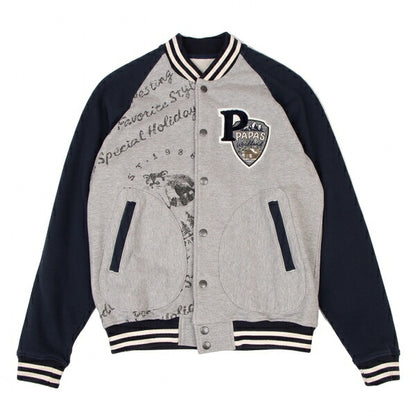 Papas Logo Patch Varsity Jacket Grey Navy Size S