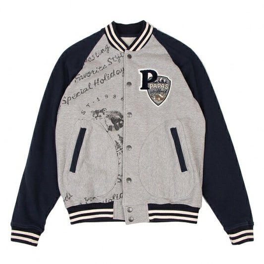 Papas Logo Patch Varsity Jacket Grey Navy Size S