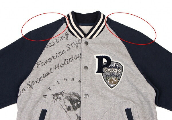 Papas Logo Patch Varsity Jacket Grey Navy Size S