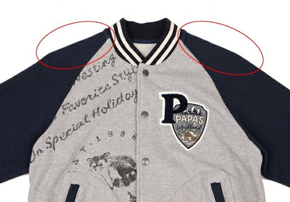 Papas Logo Patch Varsity Jacket Grey Navy Size S