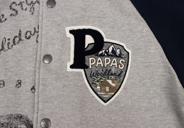 Papas Logo Patch Varsity Jacket Grey Navy Size S