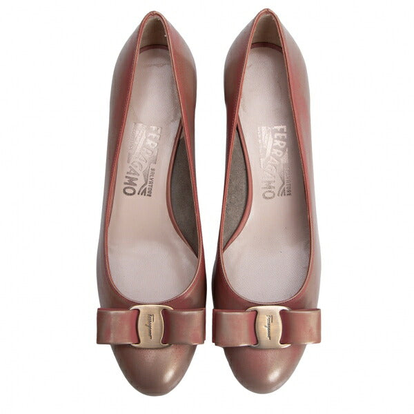 Salvatore Ferragamo Ribbon Leather Pumps Pink Gold Size 24CM