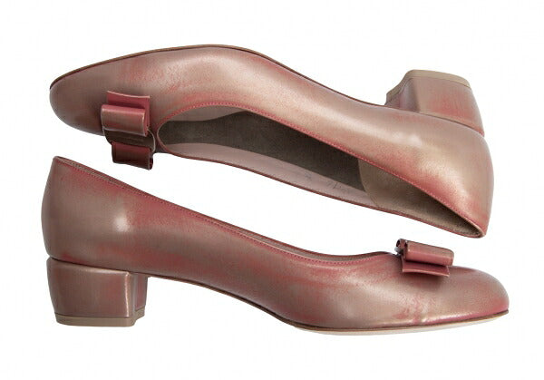 Salvatore Ferragamo Ribbon Leather Pumps Pink Gold Size 24CM