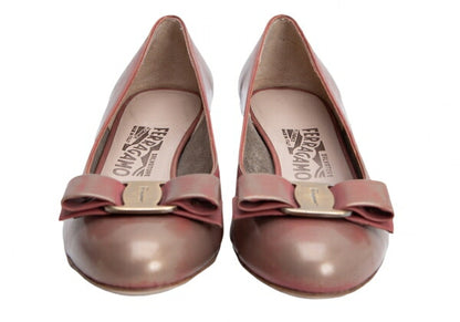 Salvatore Ferragamo Ribbon Leather Pumps Pink Gold Size 24CM