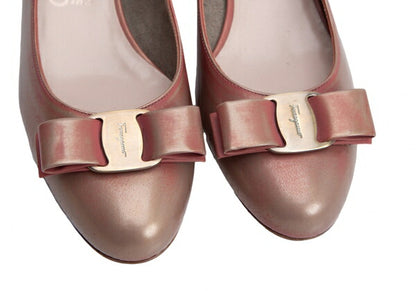 Salvatore Ferragamo Ribbon Leather Pumps Pink Gold Size 24CM