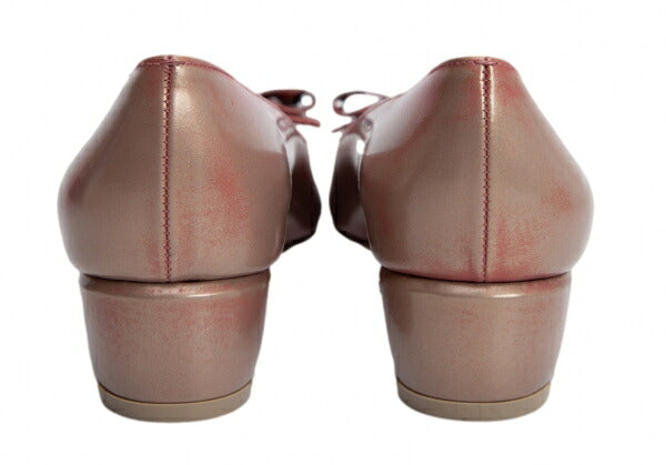 Salvatore Ferragamo Ribbon Leather Pumps Pink Gold Size 24CM