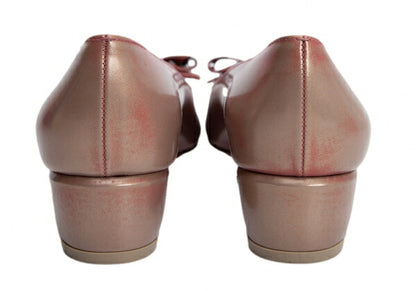 Salvatore Ferragamo Ribbon Leather Pumps Pink Gold Size 24CM