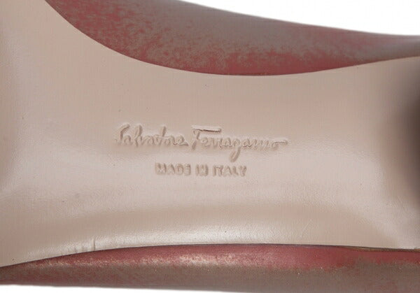 Salvatore Ferragamo Ribbon Leather Pumps Pink Gold Size 24CM