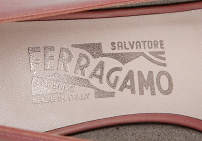 Salvatore Ferragamo Ribbon Leather Pumps Pink Gold Size 24CM
