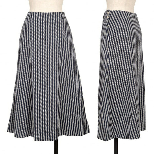 45rpm Indigo Dyed Stripe Weave Midi Skirt Blue Size 2