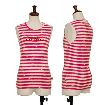 Jean's Paul GAULTIER Cotton Logo Stripe Pink White Size M