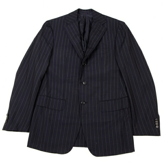 Sartoria Partenopea Wool Mohair Stripe 3B Navy White Jacket Size 46