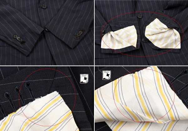 Sartoria Partenopea Wool Mohair Stripe 3B Navy White Jacket Size 46