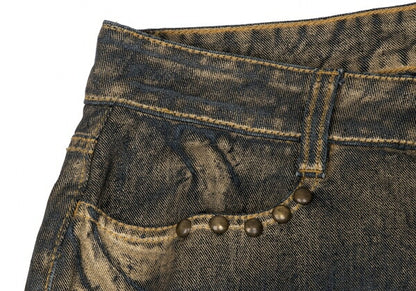 Jean's Paul GAULTIER Gold Paint Studs Denim Indigo Size 30