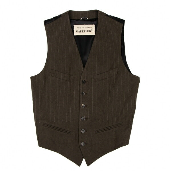 GAULTIER Wool Stripe Vest Brown Size 50