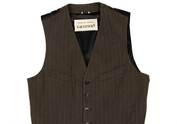 GAULTIER Wool Stripe Vest Brown Size 50