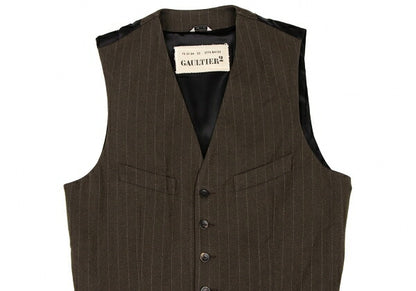 GAULTIER Wool Stripe Vest Brown Size 50